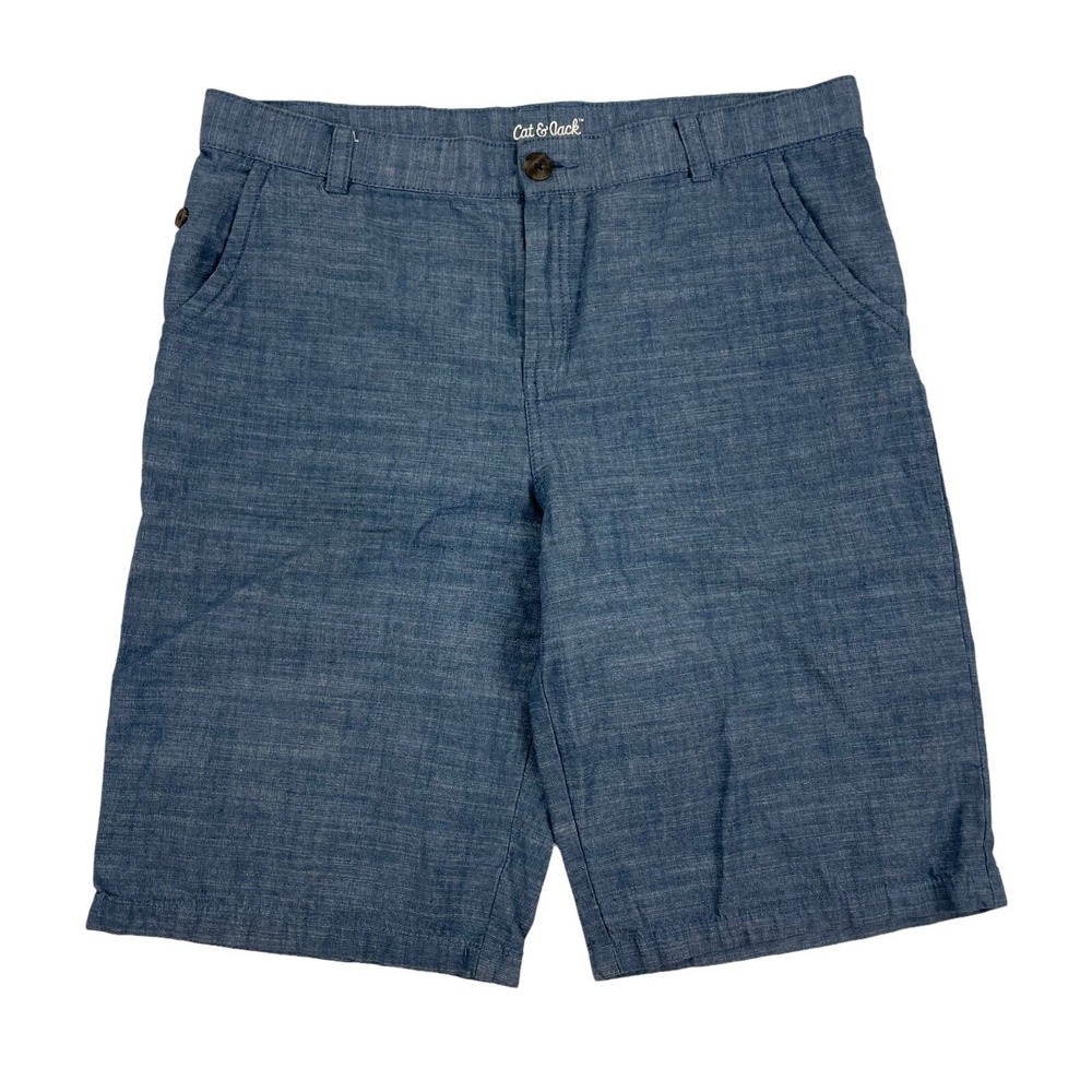 Cat & Jack Boy's Blue Chambray Flat Front Chino Shorts Size 18 Husky 11" Inseam